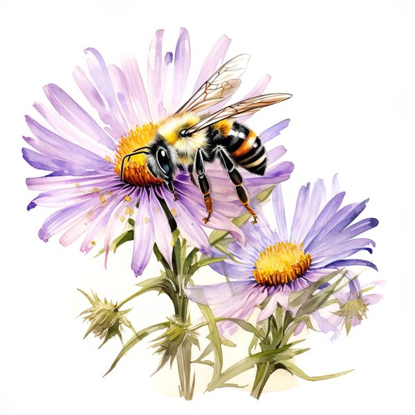 Watercolor Honeybee Clipart: Honeycomb & Flowers (Digital Art) — image 7