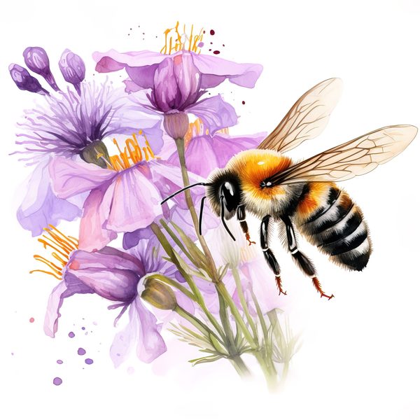 Watercolor Honeybee Clipart: Honeycomb & Flowers (Digital Art) — image 8