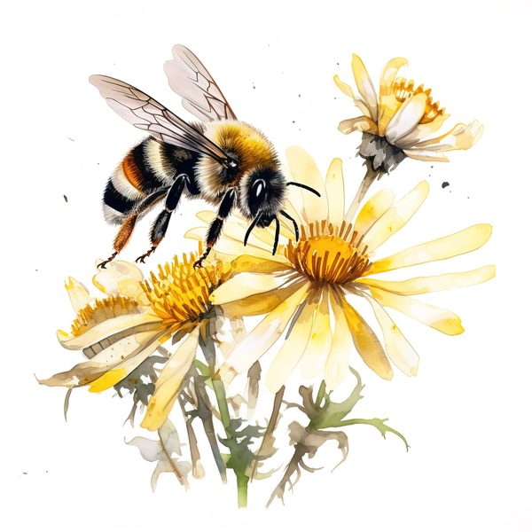 Watercolor Honeybee Clipart: Honeycomb & Flowers (Digital Art) — image 9