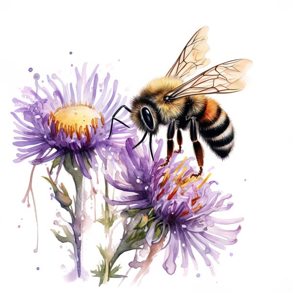 Watercolor Honeybee Clipart: Honeycomb & Flowers (Digital Art) — image 10