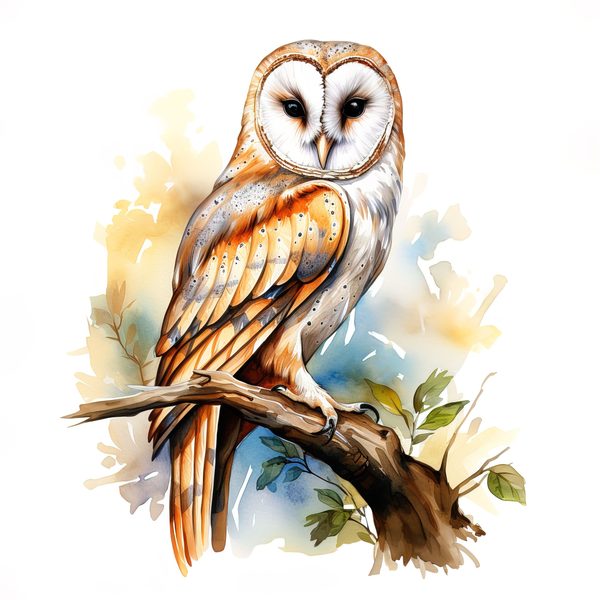 Watercolor Barn Owl Clipart: Bird Art Printable (Commercial Use) — image 8