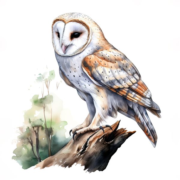 Watercolor Barn Owl Clipart: Bird Art Printable (Commercial Use) — image 9