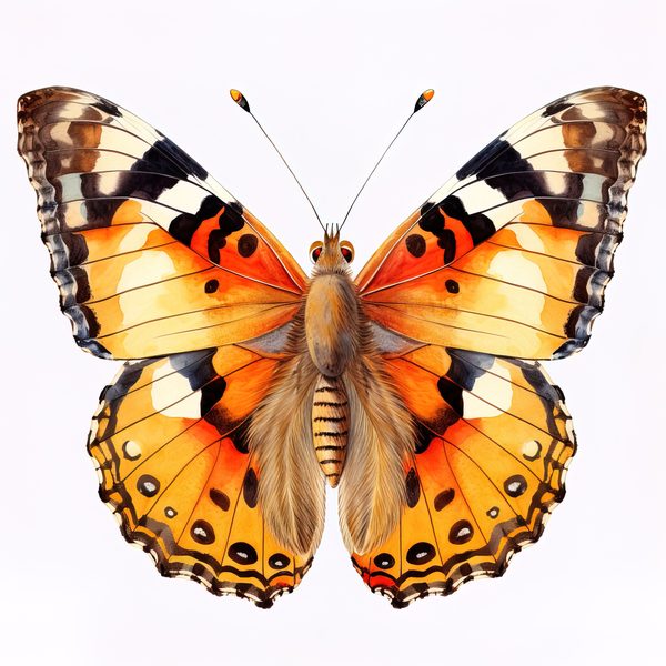 Watercolor Painted Lady Butterfly Clipart: Orange Daisies (JPG, PNG) — image 1