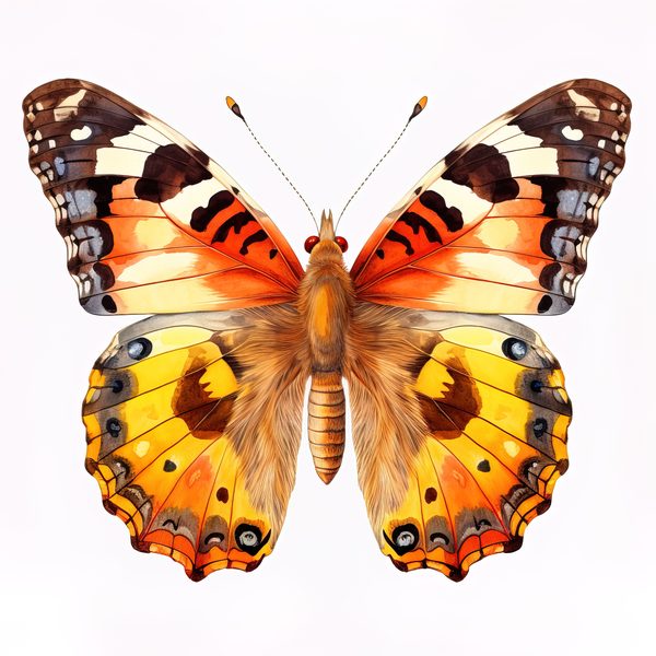 Watercolor Painted Lady Butterfly Clipart: Orange Daisies (JPG, PNG) — image 4