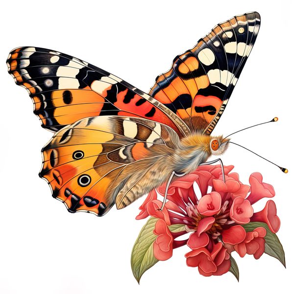 Watercolor Painted Lady Butterfly Clipart: Orange Daisies (JPG, PNG) — image 6