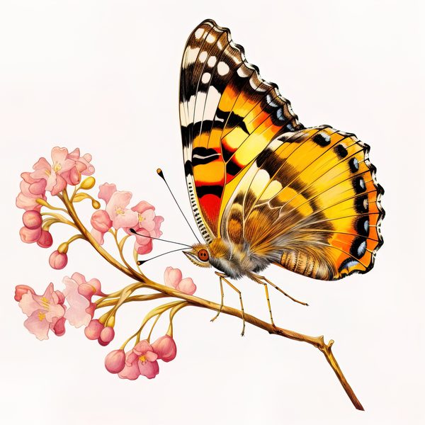 Watercolor Painted Lady Butterfly Clipart: Orange Daisies (JPG, PNG) — image 7