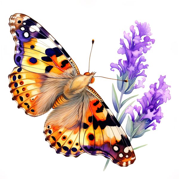 Watercolor Painted Lady Butterfly Clipart: Orange Daisies (JPG, PNG) — image 9