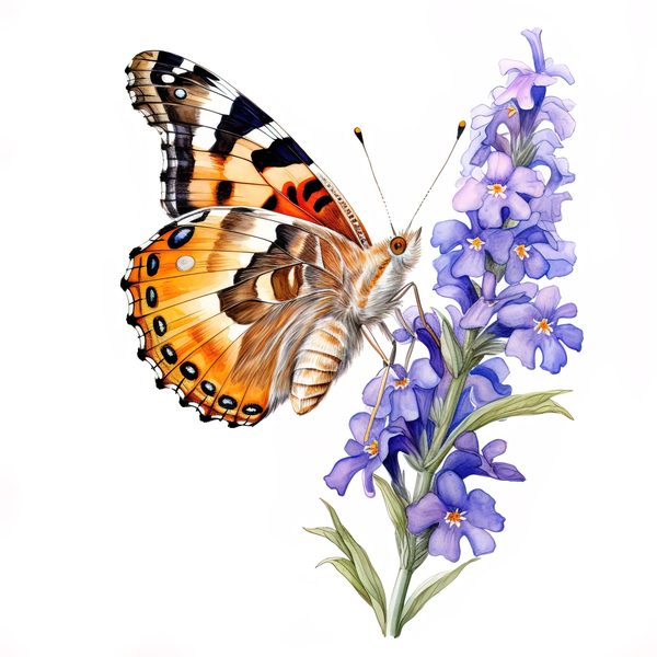 Watercolor Painted Lady Butterfly Clipart: Orange Daisies (JPG, PNG) — image 10