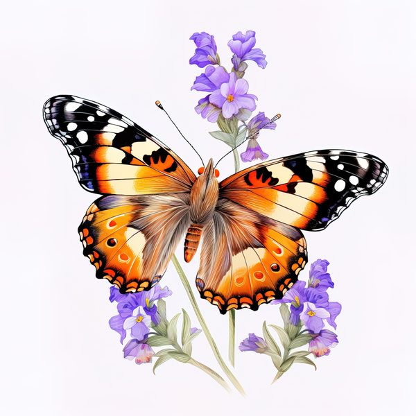 Watercolor Painted Lady Butterfly Clipart: Orange Daisies (JPG, PNG) — image 11