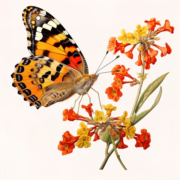 Watercolor Painted Lady Butterfly Clipart: Orange Daisies (JPG, PNG) — image 14