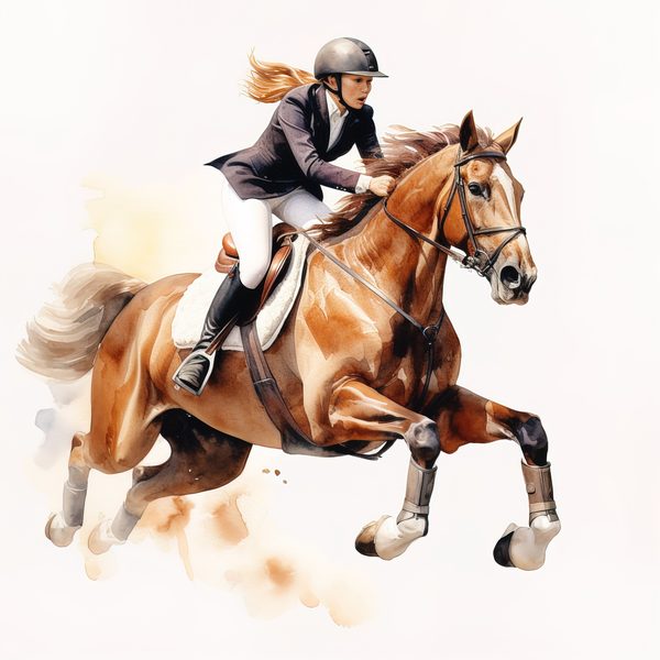 Watercolor Showjumping Clipart: Equestrian Art Illustration (Digital Download, Commercial Use) — image 1