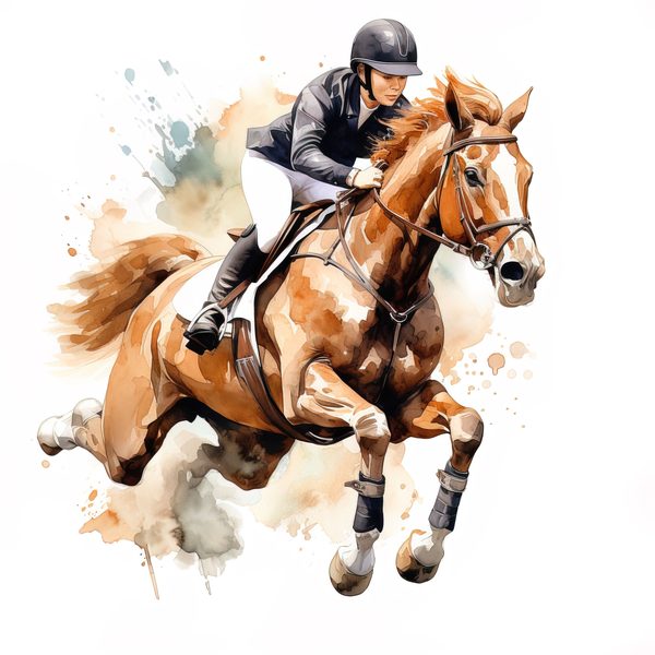 Watercolor Showjumping Clipart: Equestrian Art Illustration (Digital Download, Commercial Use) — image 2