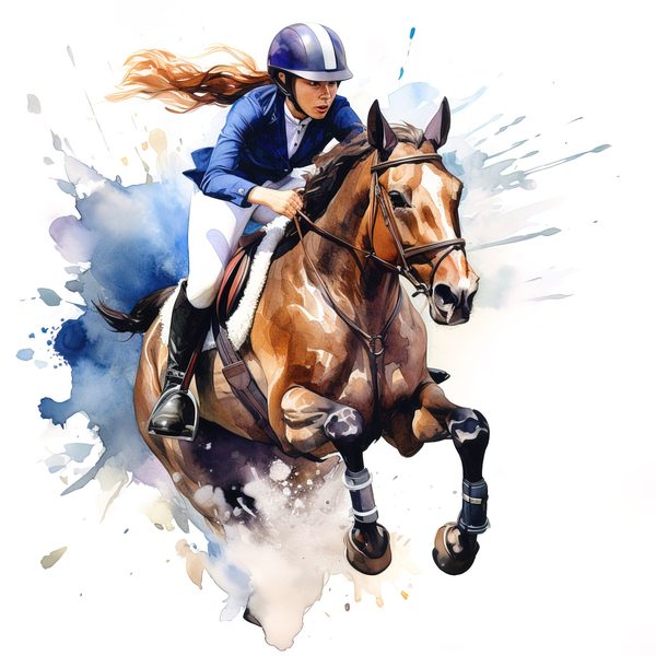 Watercolor Showjumping Clipart: Equestrian Art Illustration (Digital Download, Commercial Use) — image 5