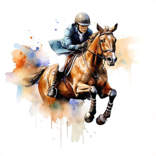 Watercolor Showjumping Clipart: Equestrian Art Illustration (Digital Download, Commercial Use) — image 6