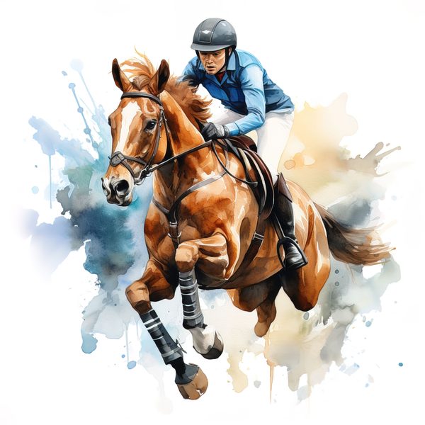 Watercolor Showjumping Clipart: Equestrian Art Illustration (Digital Download, Commercial Use) — image 7