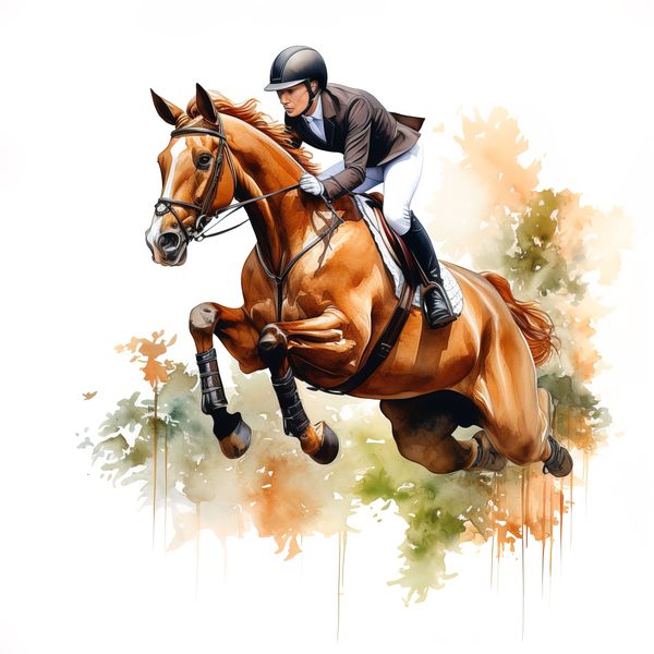 Watercolor Showjumping Clipart: Equestrian Art Illustration (Digital Download, Commercial Use) — image 12