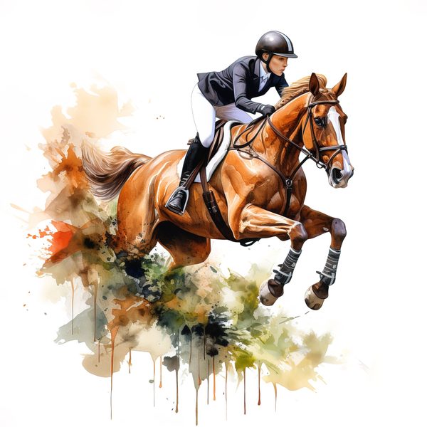 Watercolor Showjumping Clipart: Equestrian Art Illustration (Digital Download, Commercial Use) — image 14