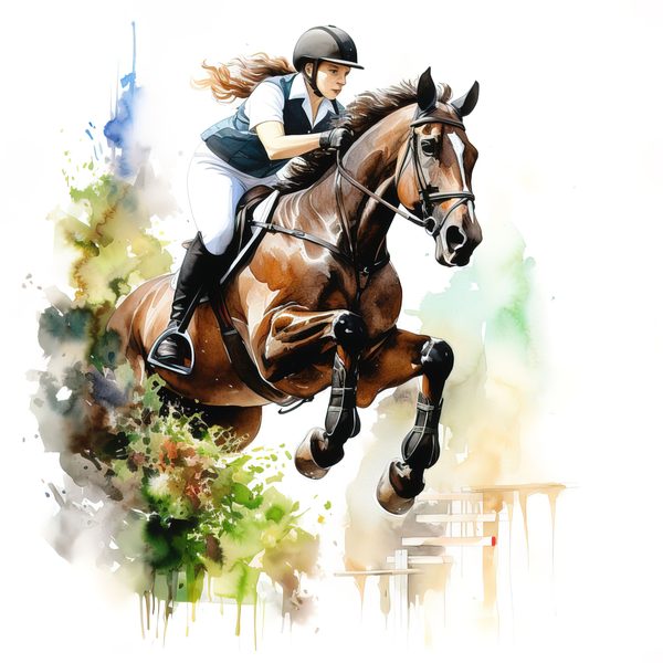 Watercolor Showjumping Clipart: Equestrian Art Illustration (Digital Download, Commercial Use) — image 15