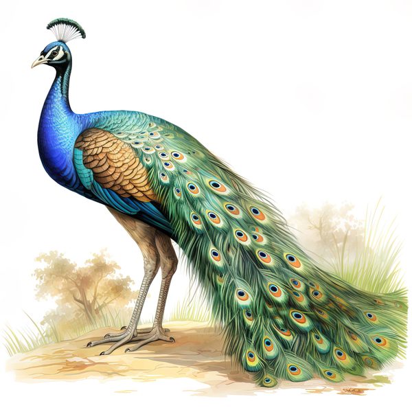 Watercolor Peacock Clipart: Tropical Floral Bird Art (Digital Download, Commercial Use) — image 2