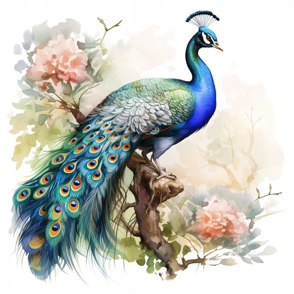 Watercolor Peacock Clipart: Tropical Floral Bird Art (Digital Download, Commercial Use) — image 5