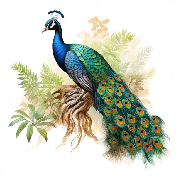 Watercolor Peacock Clipart: Tropical Floral Bird Art (Digital Download, Commercial Use) — image 6