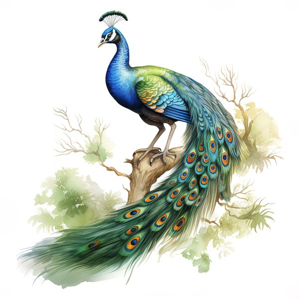 Watercolor Peacock Clipart: Tropical Floral Bird Art (Digital Download, Commercial Use) — image 7