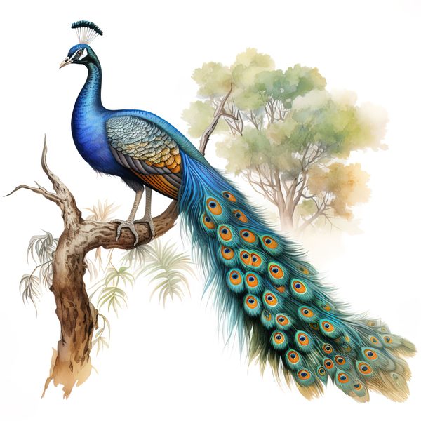 Watercolor Peacock Clipart: Tropical Floral Bird Art (Digital Download, Commercial Use) — image 8