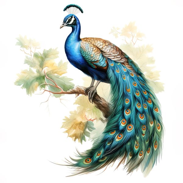Watercolor Peacock Clipart: Tropical Floral Bird Art (Digital Download, Commercial Use) — image 9