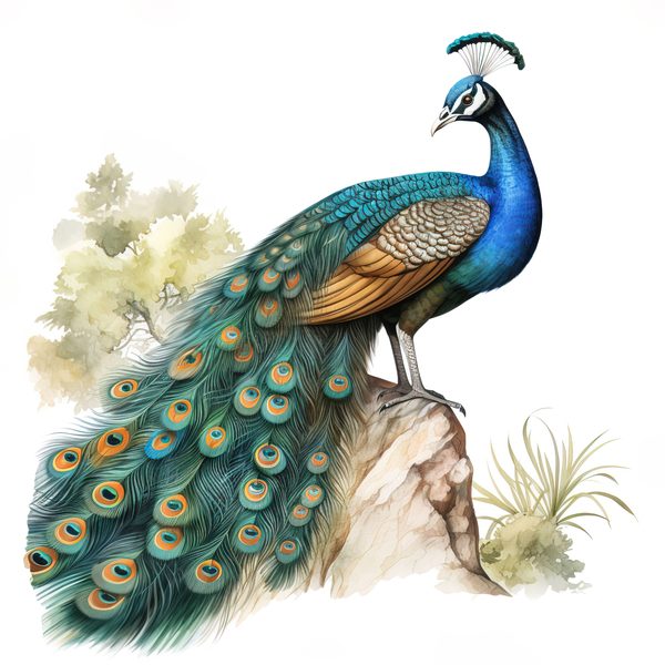 Watercolor Peacock Clipart: Tropical Floral Bird Art (Digital Download, Commercial Use) — image 10