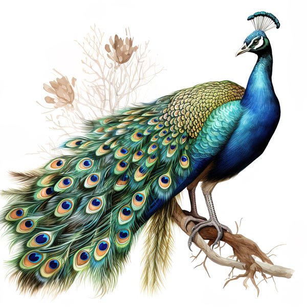 Watercolor Peacock Clipart: Tropical Floral Bird Art (Digital Download, Commercial Use) — image 12