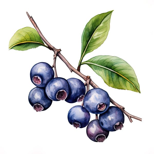 Watercolor Blueberries Clipart: Basket & Berries Art (PNG JPG, 300 DPI) — image 8