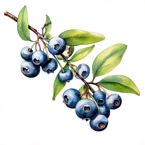 Watercolor Blueberries Clipart: Basket & Berries Art (PNG JPG, 300 DPI) — image 10
