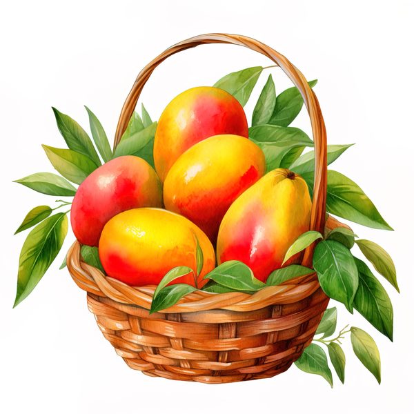Watercolor Mango Clipart, Fruit Basket Art (PNG JPG, 300 DPI) — image 4