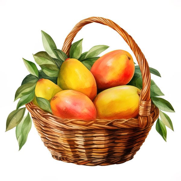 Watercolor Mango Clipart, Fruit Basket Art (PNG JPG, 300 DPI) — image 5