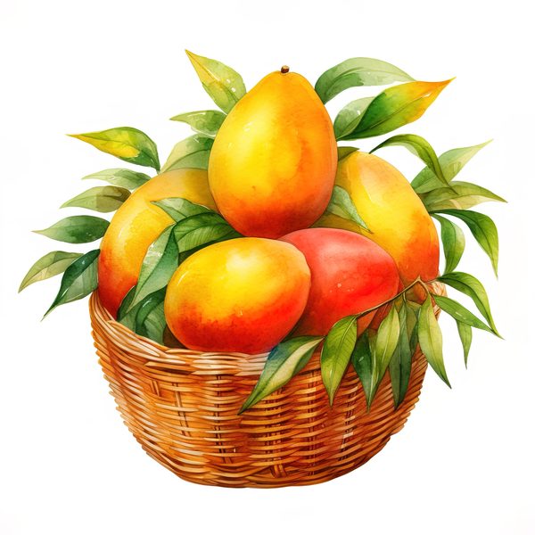 Watercolor Mango Clipart, Fruit Basket Art (PNG JPG, 300 DPI) — image 6