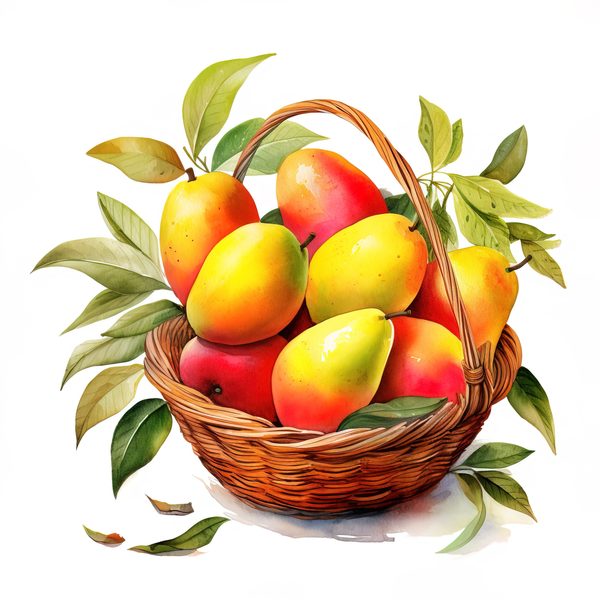 Watercolor Mango Clipart, Fruit Basket Art (PNG JPG, 300 DPI) — image 7