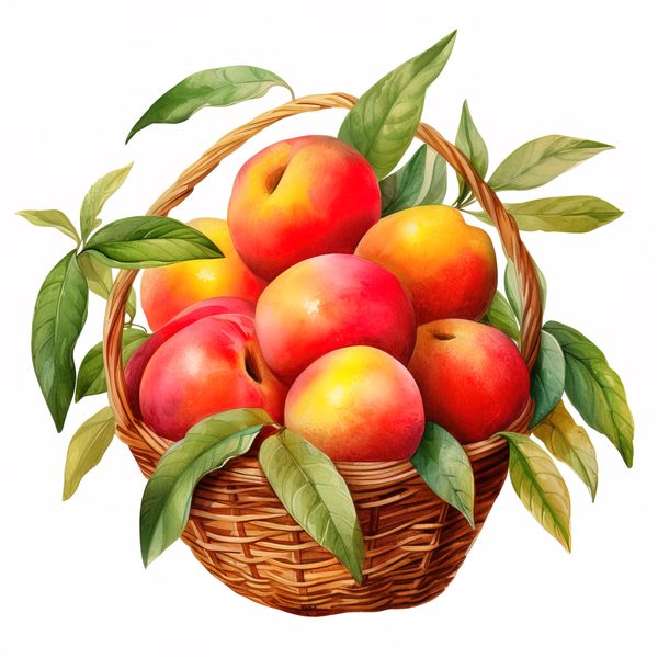 Watercolor Peach Basket Illustration: Rustic DIY Clipart (JPG, PNG) — image 14