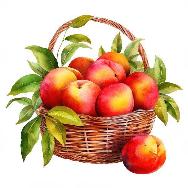 Watercolor Peach Basket Illustration: Rustic DIY Clipart (JPG, PNG) — image 15