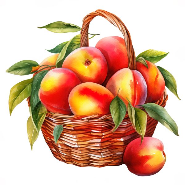Watercolor Peach Basket Illustration: Rustic DIY Clipart (JPG, PNG) — image 16
