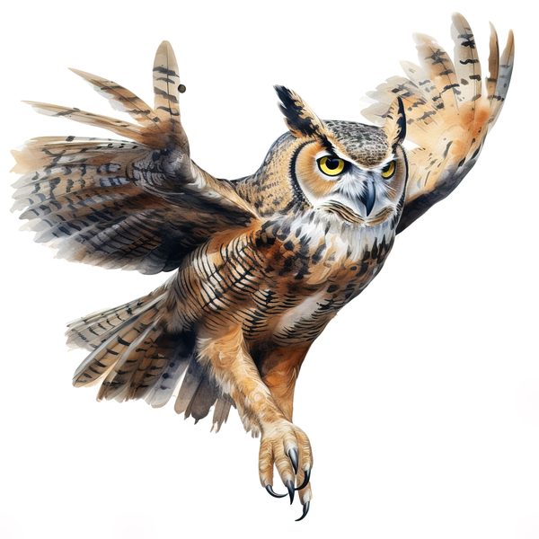 Watercolor Horned Owl Clipart, Woodland Art, Commercial Use — image 1