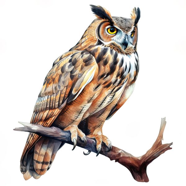 Watercolor Horned Owl Clipart, Woodland Art, Commercial Use — image 3