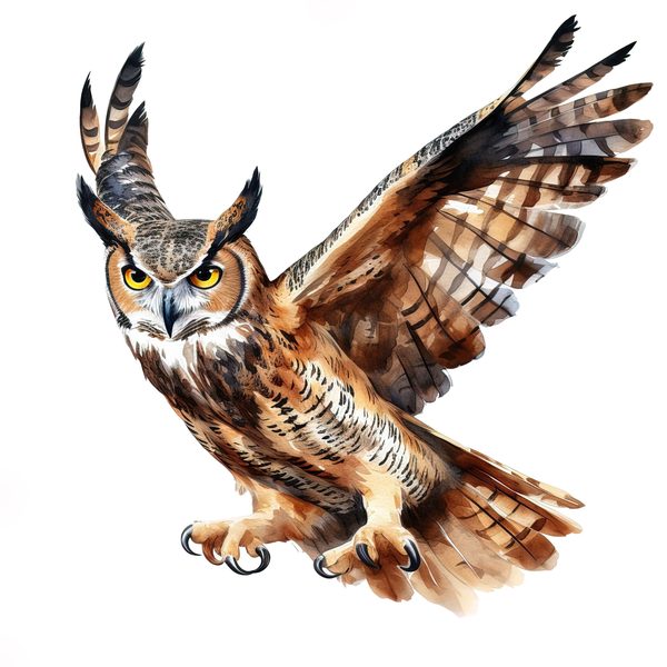 Watercolor Horned Owl Clipart, Woodland Art, Commercial Use — image 4