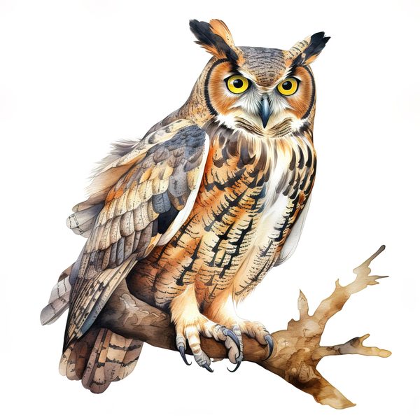 Watercolor Horned Owl Clipart, Woodland Art, Commercial Use — image 5