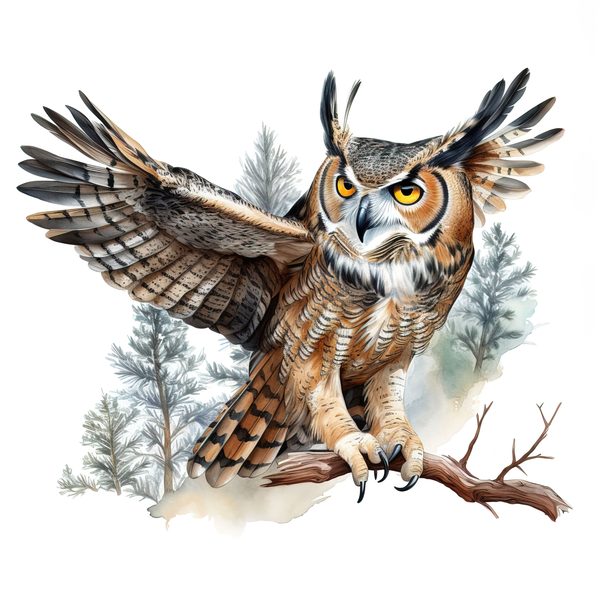 Watercolor Horned Owl Clipart, Woodland Art, Commercial Use — image 6