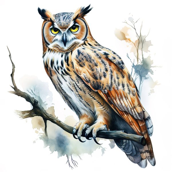 Watercolor Horned Owl Clipart, Woodland Art, Commercial Use — image 7