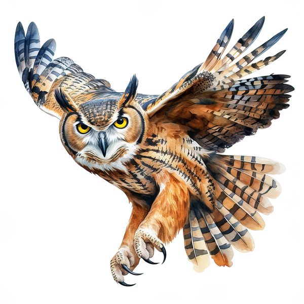 Watercolor Horned Owl Clipart, Woodland Art, Commercial Use — image 8