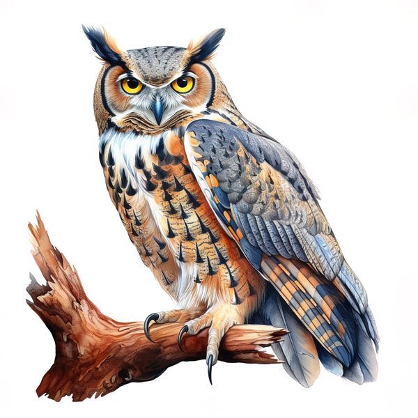 Watercolor Horned Owl Clipart, Woodland Art, Commercial Use — image 9