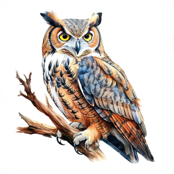 Watercolor Horned Owl Clipart, Woodland Art, Commercial Use — image 10