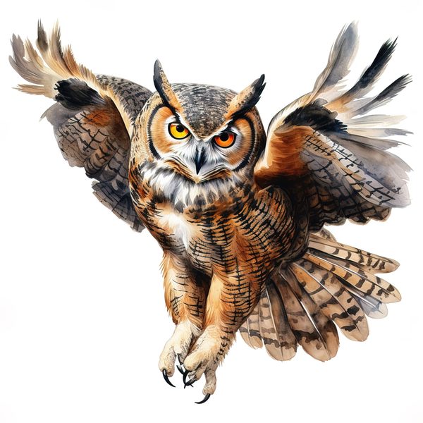 Watercolor Horned Owl Clipart, Woodland Art, Commercial Use — image 11