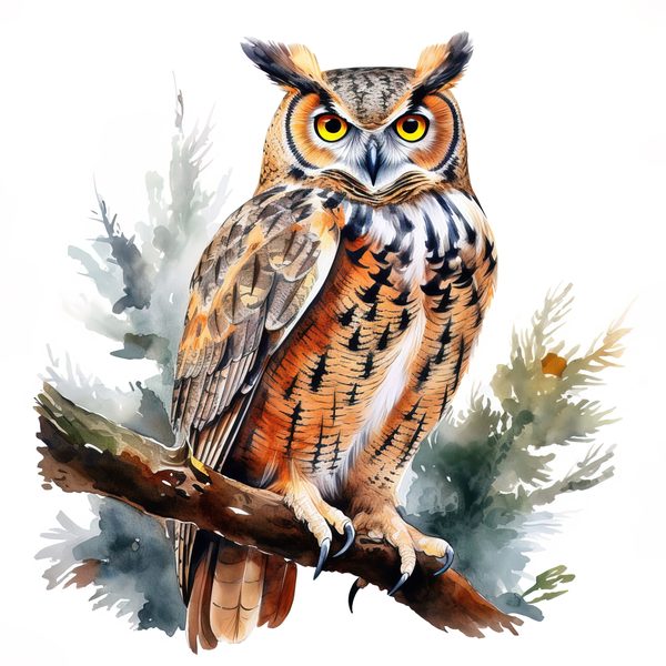 Watercolor Horned Owl Clipart, Woodland Art, Commercial Use — image 12